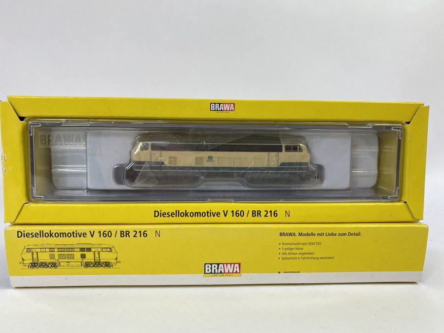 BRAWA Écartement N, Locomotive diesel V160/BR 216 Marron/Beige/Bleu, Réf 61202, NB