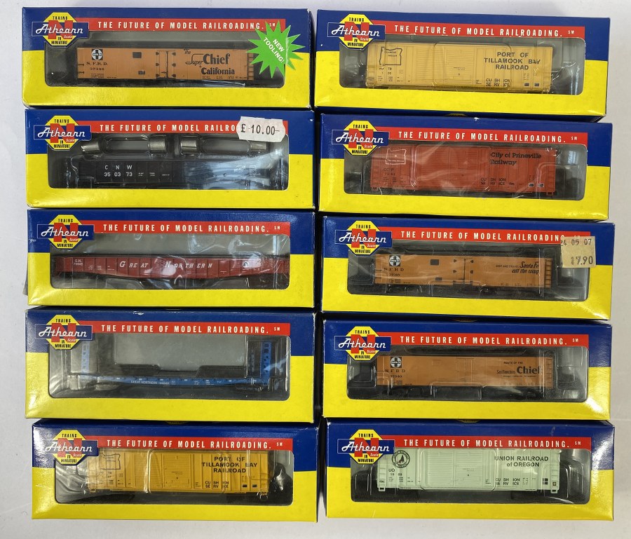 Athearn, Écartement N, USA – lot de 10 wagons de marchandises à bogies, Réf 11276, 11271, 11465, 11586, 10876, 11275, 11581, 11279, 11321, 11574. NB