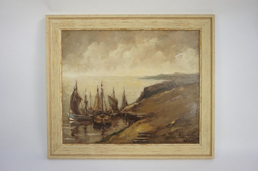 Achille SENGIER (1886-1964). Côte et voiliers. Huile sur toile signée en bas à droite datée 43. Années 1940. 50 x 61 cm.