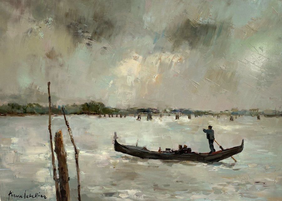 Pierre LETELLIER (1928-2000). Scène de gondolier. Huile sur toile signé Pierre Letellier. XXe siècle. 46 x 65 cm.